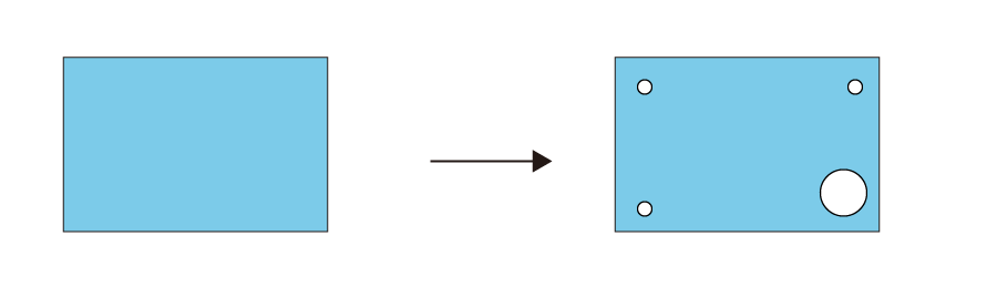 穴あけ加工のBefore/After。四角形に複数の穴を開けるイメージ。